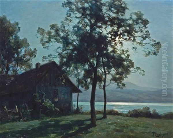 Lake Alguebette Savoie Oil Painting by Francois Charles Cachoud