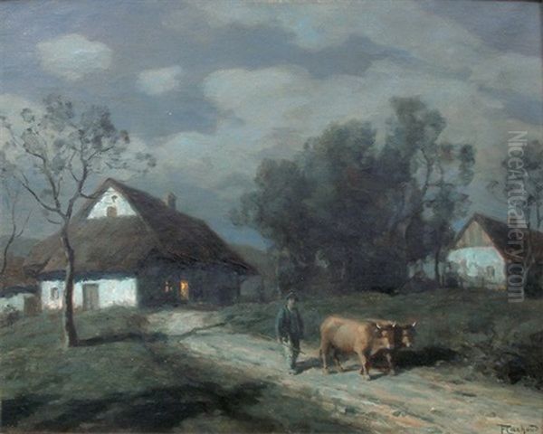 Sur Le Chemin Du Village - A La Lune Oil Painting by Francois Charles Cachoud