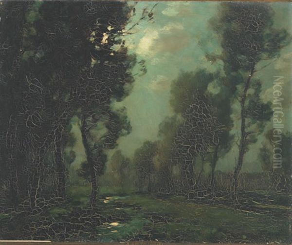 Moonlit Woodland Scene Oil Painting by Francois Charles Cachoud