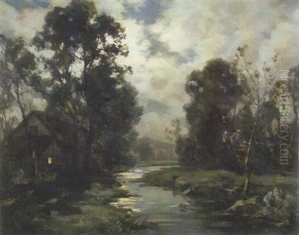 Clair De Lune Sur La Riviere Oil Painting by Francois Charles Cachoud