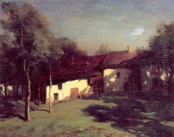 A Moonlit Cottage Oil Painting by Francois Charles Cachoud