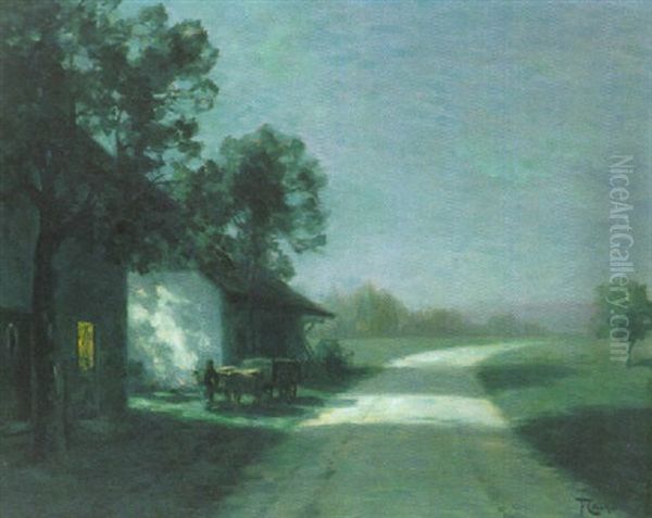 Nuit Bruimeuse Sur La Route De Novalaise Oil Painting by Francois Charles Cachoud