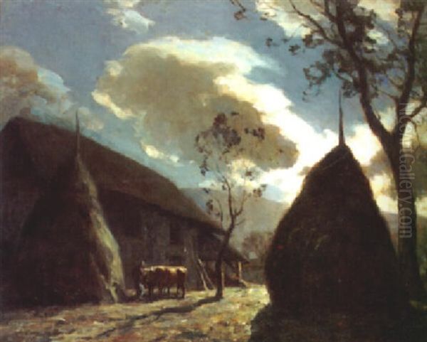 A Farmyard Scene By Moonlight Oil Painting by Francois Charles Cachoud