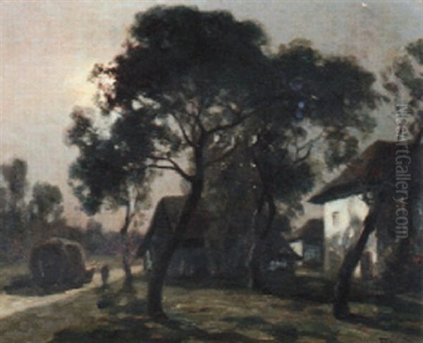 La Charrette De Foin, Clair De Lune Oil Painting by Francois Charles Cachoud