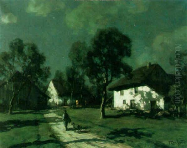 A Village Under The Silence Of Night Oil Painting by Francois Charles Cachoud