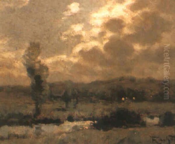 Coucher De Soleil Sur L'etang Oil Painting by Francois Charles Cachoud