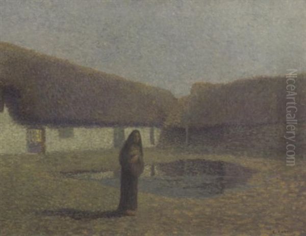 Gehoft In Abendlicher Stimmung Oil Painting by Eugene Cadel