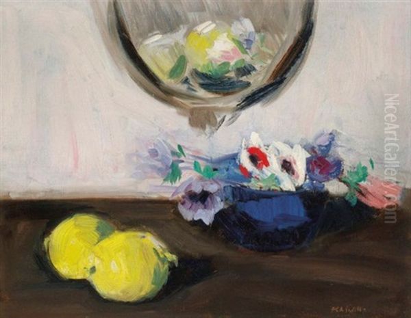 Still Life Of Anemones And Lemons Oil Painting by Francis Campbell Boileau Cadell