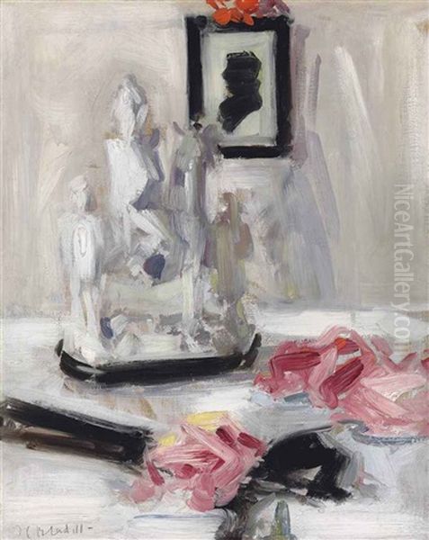 Still Life With A Staffordshire Group And A Black Fan Oil Painting by Francis Campbell Boileau Cadell