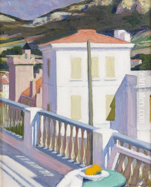 Cassis, The White Villa From The Balcony Oil Painting by Francis Campbell Boileau Cadell