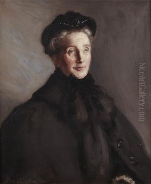 Half Length Portrait Of A Lady In Black - Lady Skelton Oil Painting by Francis Campbell Boileau Cadell