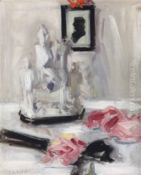 Still Life With A Staffordshire Group And A Black Fan Oil Painting by Francis Campbell Boileau Cadell