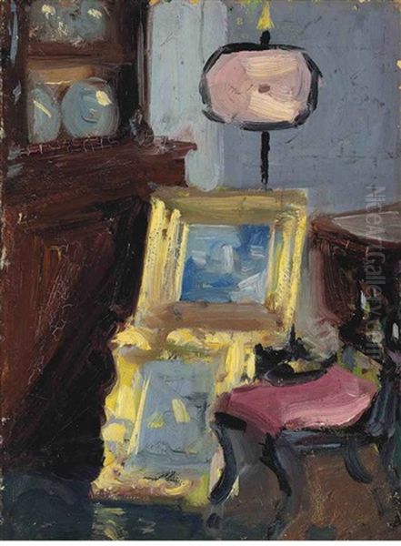 Interior With A Chair (+ Untitled (farmyard Scene), Verso) Oil Painting by Francis Campbell Boileau Cadell