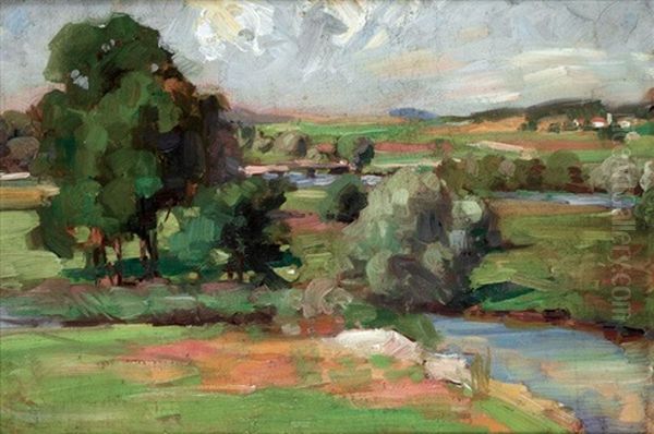 The Clyde At Dalserf (+ The Bathers, Verso) Oil Painting by Francis Campbell Boileau Cadell