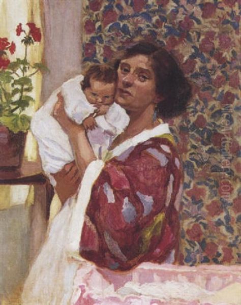 Mere Et Enfant Devant Une Fenetre Oil Painting by Francis Campbell Boileau Cadell