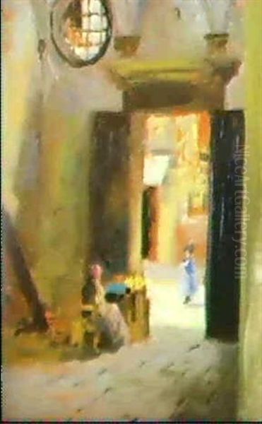 By The Church Door Oil Painting by Francis Campbell Boileau Cadell