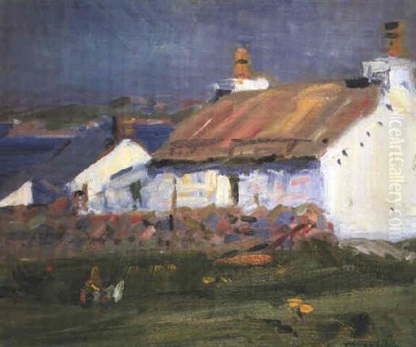 Cottages, Iona Oil Painting by Francis Campbell Boileau Cadell