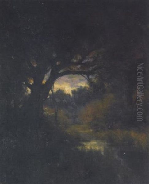 A Pond Under The Oaks At Sunset Oil Painting by Giuseppe Cadenasso