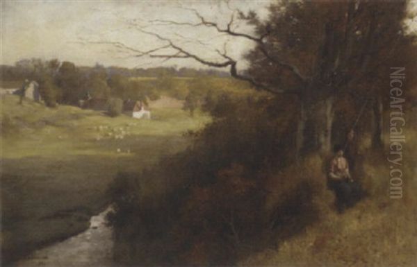 Figures In A Pastoral Landscape Oil Painting by James Cadenhead