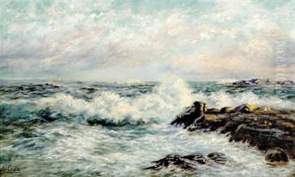 Rocky Coast With Breaking Surf Oil Painting by Henry Newell Cady