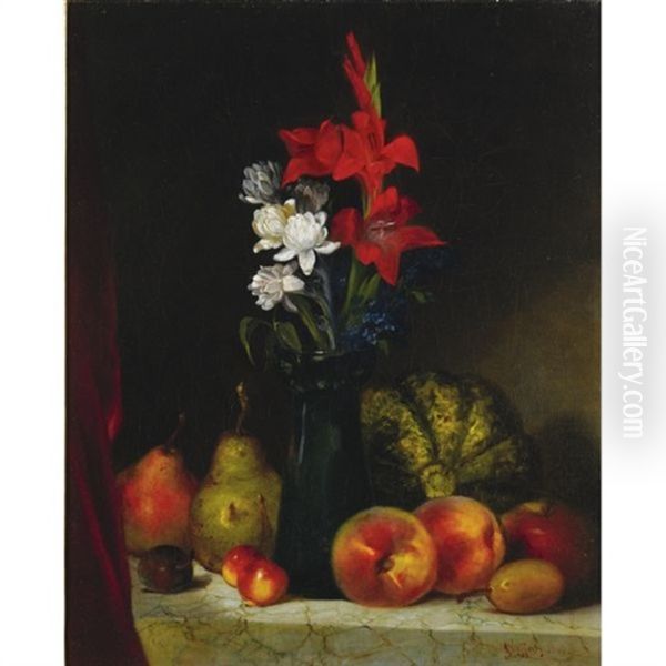 Still Life With Flowers And Fruit by James H. Cafferty