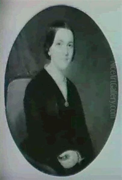 A Seated Lady In Black Holding A Miniature by James H. Cafferty