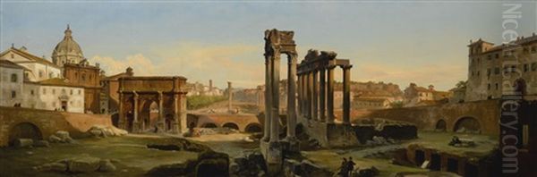 Rome, A View Of The Forum In Afternoon Light Oil Painting by Ippolito Caffi