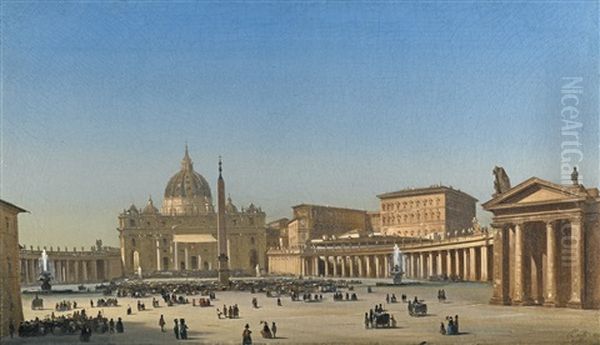 The Benediction Of Pius Ix In St Peter's Square, Rome Oil Painting by Ippolito Caffi