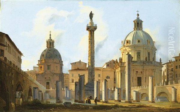 Vue Du Forum De Trajan A Rome Oil Painting by Ippolito Caffi