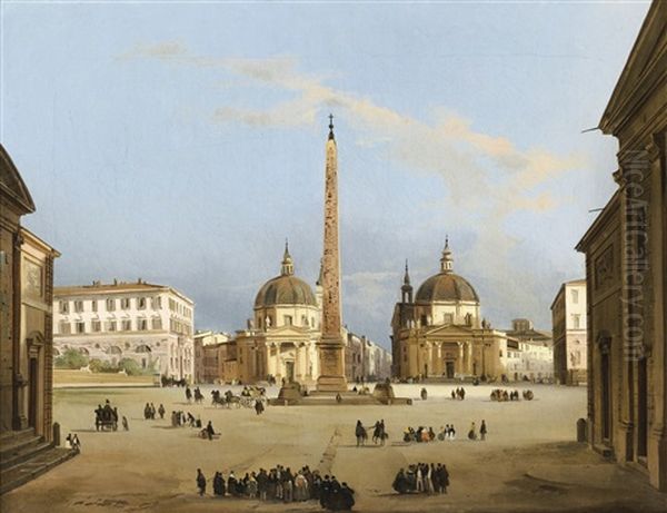 La Piazza Del Popolo, Rome Oil Painting by Ippolito Caffi