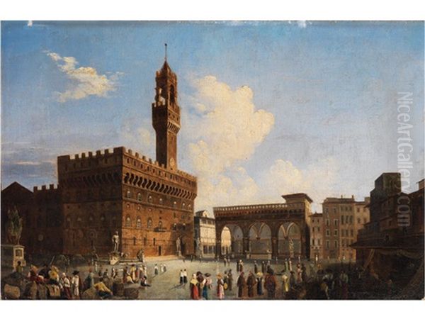 Die Piazza Della Signorina In Florenz by Ippolito Caffi