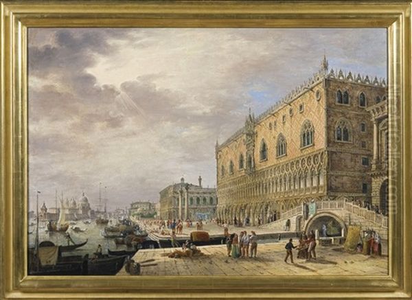 Venice, A View Of The Bacino Di San Marco; Venice, A View Of The Zattere (pair) Oil Painting by Ippolito Caffi