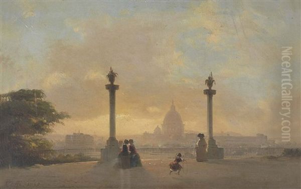 Veduta Di Roma Dal Pincio Oil Painting by Ippolito Caffi