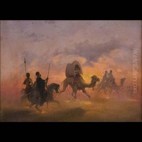 Carovana Nel Deserto Al Tramonto Oil Painting by Ippolito Caffi