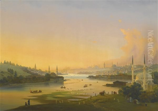 Sunrise Over The Golden Horn Oil Painting by Ippolito Caffi