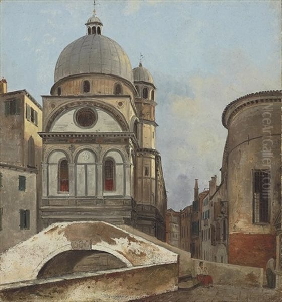 The Churches Of Santa Maria Dei Miracole And Santa Maria Nova, Venice Oil Painting by Ippolito Caffi