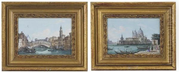 The Rialto Bridge, Venice (+ Santa Maria Della Salute, Venice; Pair) Oil Painting by Ippolito Caffi