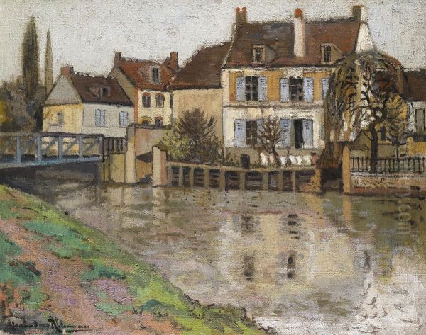 Riverside Houses, France Oil Painting by Alexander Altmann