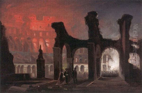 L'incendio Di Roma Oil Painting by Ippolito Caffi