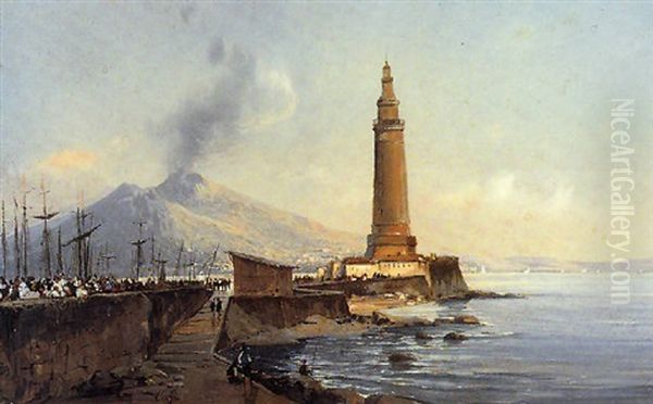 Il Faro Di Santa Lucia A Napoli Oil Painting by Ippolito Caffi