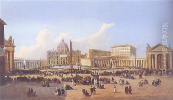 Easter Sunday In Saint Peter's Square, Rome Oil Painting by Ippolito Caffi