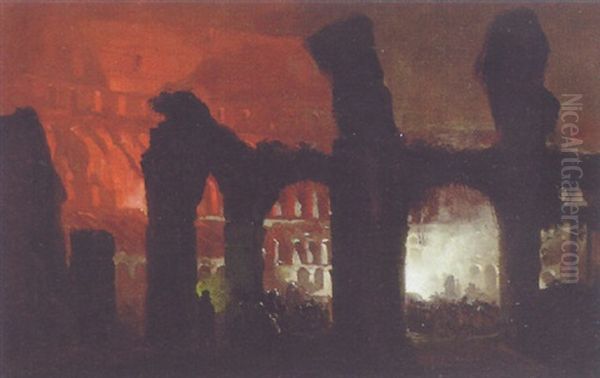 Fire At The Forum by Ippolito Caffi