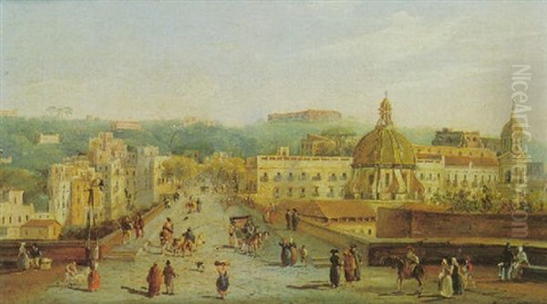 Vue Du Corso Napoleone A Naples Oil Painting by Ippolito Caffi