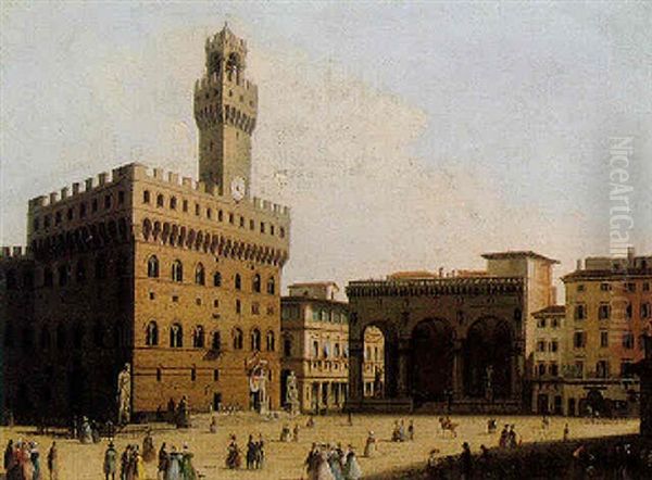 Piazza Della Signoria, Florence Oil Painting by Ippolito Caffi