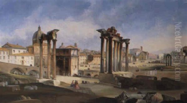 Veduta Del Foro Romano Con La Chiesa Dei Ss. Luca E Martina Oil Painting by Ippolito Caffi