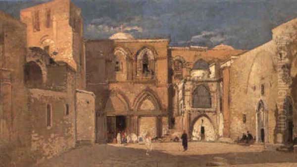 Church Of The Holy Sepulchre, Jerusalem Oil Painting by Ippolito Caffi