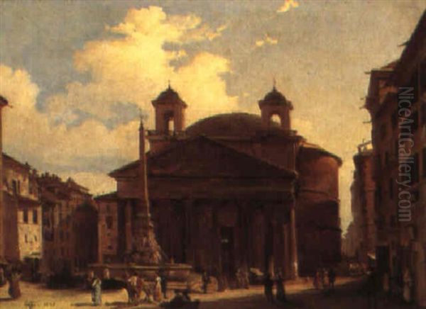 Piazza Della Rotonda Oil Painting by Ippolito Caffi