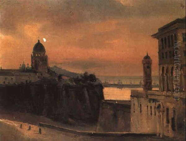 Genova Oil Painting by Ippolito Caffi