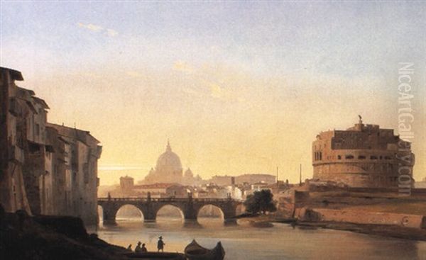 A View Of Rome, With The Castel Sant'angelo Oil Painting by Ippolito Caffi