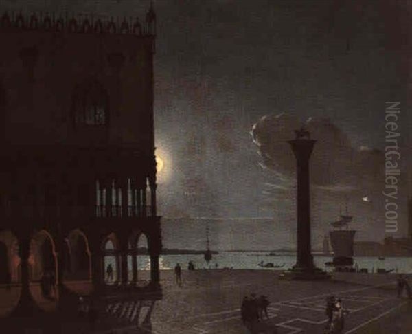 Notturno In Piazzetta San Marco Oil Painting by Ippolito Caffi